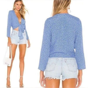 Rolla's Delilah Floral Pirnt 3/4 Sleeve Wrap Blouse French Blue Women's Size S